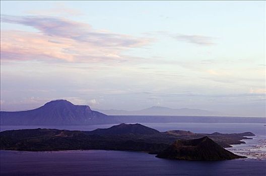 菲律宾,吕宋岛,湖,火山,日落