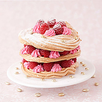 蛋白甜饼,粉色,泡沫奶油,树莓,拿破仑酥