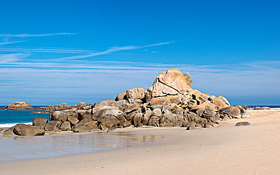 花冈岩,石头,靠近,菲尼斯泰尔,布列塔尼半岛,法国,欧洲
