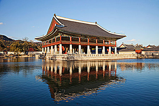 反射,建筑,水中,庆会楼,亭子,景福宫,首尔,韩国