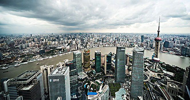 城市,全景,塔樓,東方明珠塔,寫字樓,外灘,河,上海,中國,亞洲