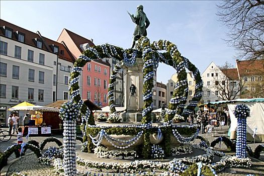 复活节,喷泉,纪念建筑,春天,因格尔斯塔德特,巴伐利亚,德国,欧洲