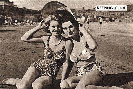 女人,日光浴,海滩,20世纪50年代