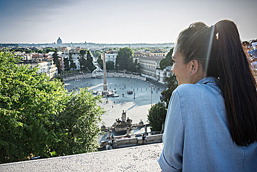 女人,看别处,俯视图,城市,罗马,意大利