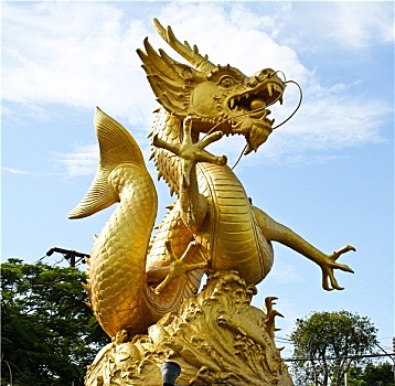 中国,金色,龙,雕塑,普吉岛,泰国