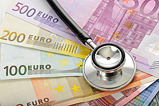 听诊器,欧元,货币,象征,图像,增加,健康,护理,医疗