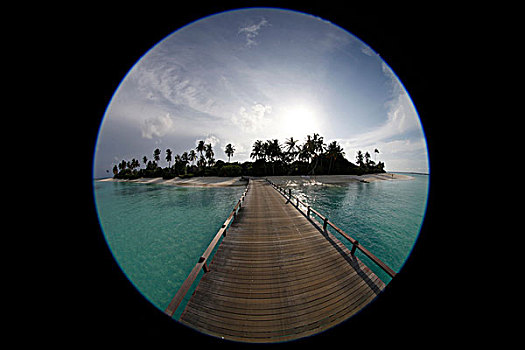 鱼眼镜头,圆形,码头,岛屿,马尔代夫,印度洋
