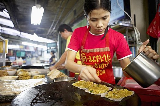 女人,烹调,市场,曼谷,泰国