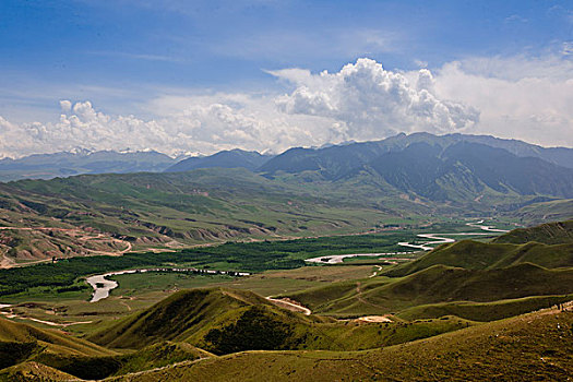 新疆天山山谷公路河流