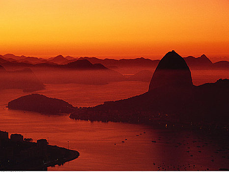 甜面包山,湾,黎明,里约热内卢,巴西