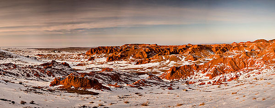 悬崖,冬天,戈壁沙漠,蒙古