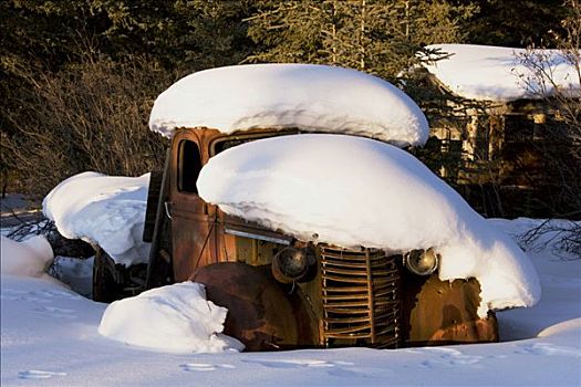 老,卡车,生锈,积雪,乡村,育空地区,加拿大