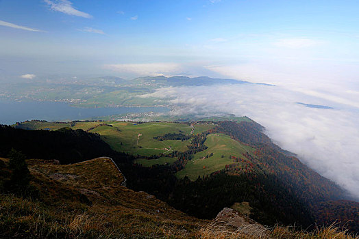 风景,上方,海洋,雾,瑞士,欧洲
