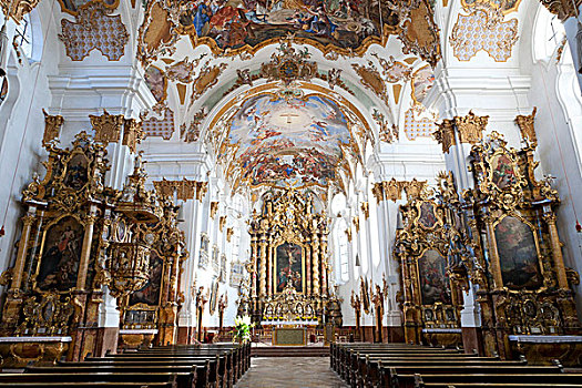室内,壁画,神圣,教堂,兰茨贝格,巴伐利亚,德国,欧洲