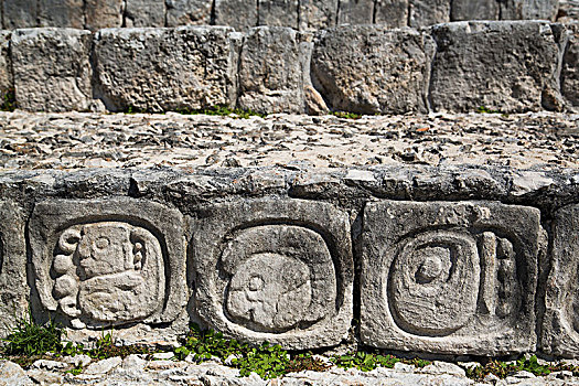 石头,雕刻,象形文字,建筑,五个,地面,玛雅人遗址,坎佩切,墨西哥