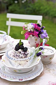 黑莓,甜点,蛋白甜饼,花园桌