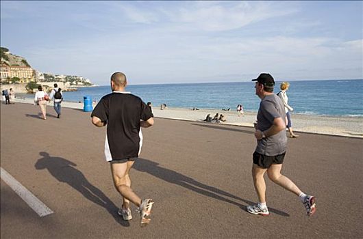男人,慢跑,英格兰滨海步道,海滩,尼斯,法国
