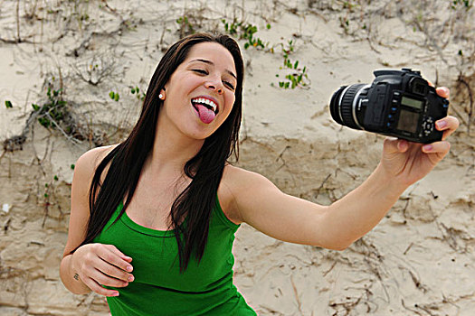 女人,数码,摄影,照相,海滩