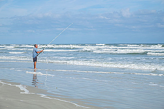 美国,佛罗里达,新士麦那海滩,钓鱼,男人