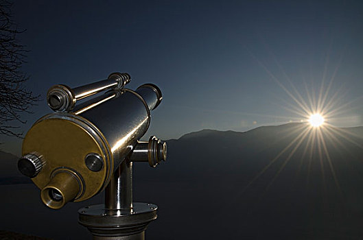 太阳光线,光泽,上方,山,远景,双筒望远镜,前景,阿斯科纳,提契诺河,瑞士