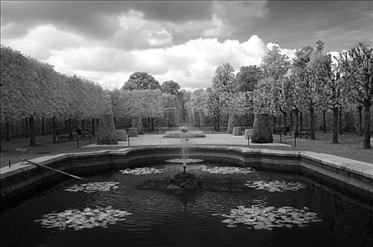 美泉宫花园,黑白照片,维也纳,奥地利,欧洲