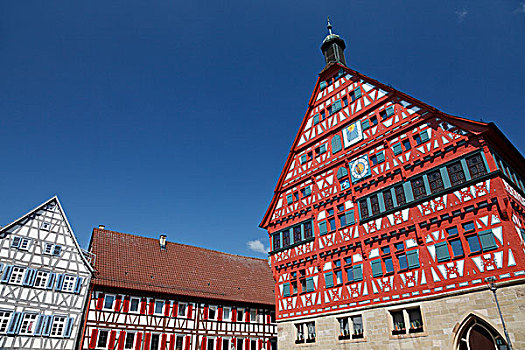 市政厅,历史,半木结构,建筑,建造,围绕,房子,马尔克特广场,巴登符腾堡,德国,欧洲