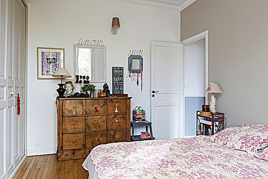 床,花,毯子,乡村,木质,衣柜,简单,卧室