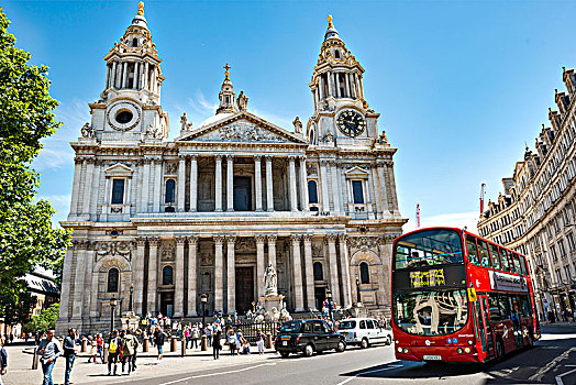红色,双层巴士,圣保罗大教堂,伦敦,英格兰,英国