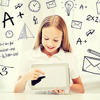 教育,学校,科技,互联网,概念,小,学生,女孩,平板电脑