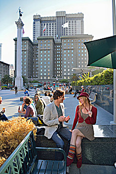 情侣,联合广场,旧金山,美国
