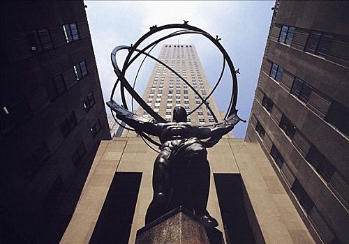 雕塑,纪念建筑,阿特拉斯神,洛克菲勒中心,塔楼,纽约,美国,北美
