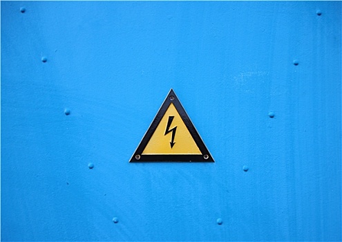 黄色,电,警告,三角形,标识,蓝色背景,背景