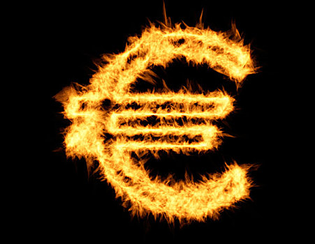 欧元标志,火焰,火