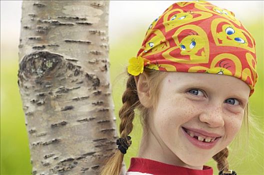 肖像,小女孩,头巾,瑞典