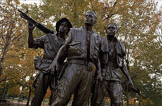 三个,军人,雕塑,越战纪念碑,华盛顿,美国