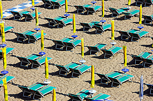 伞,空,太阳,躺椅,海滩,卡奥莱,亚德里亚海,意大利,欧洲