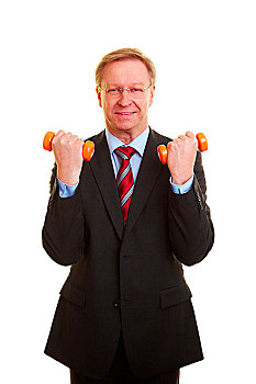 老人,商务人士,练习,两个,橙色,哑铃