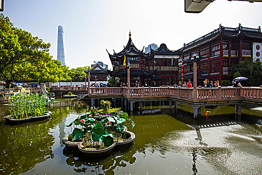 上海,豫园商城,水塘