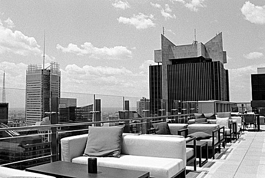 休闲椅,屋顶,天际线,背景,纽约,美国