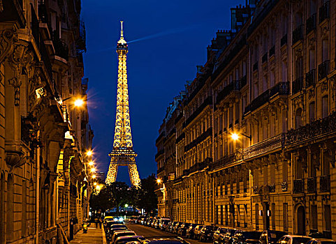 夜景,埃菲尔铁塔,城市,巴黎,法国,欧洲