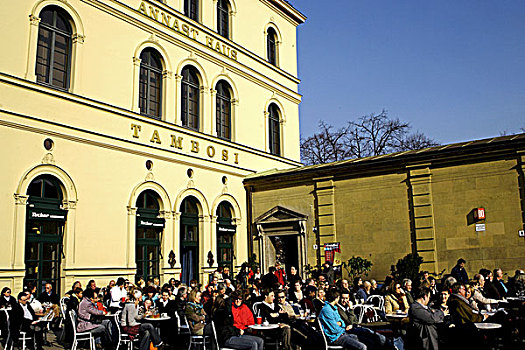 人,坐,院落,咖啡,餐馆,奥德翁广场,慕尼黑,上巴伐利亚,德国,欧洲