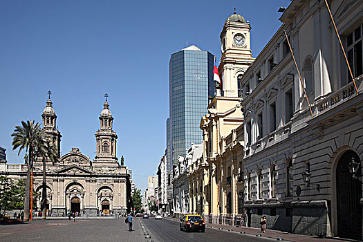 智利,圣地亚哥,广场,阿玛斯,大教堂