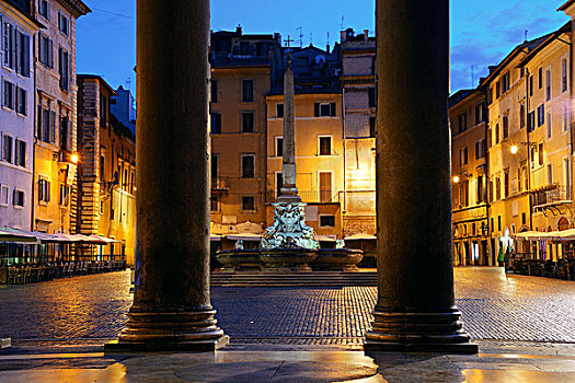 街道,风景,万神殿,夜晚,一个,古老,罗马,建筑,意大利