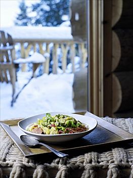 卷心菜,熏肉食品,积雪,花园,背景