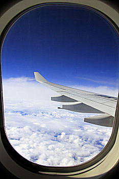 飞机窗户机翼白色云层天际线