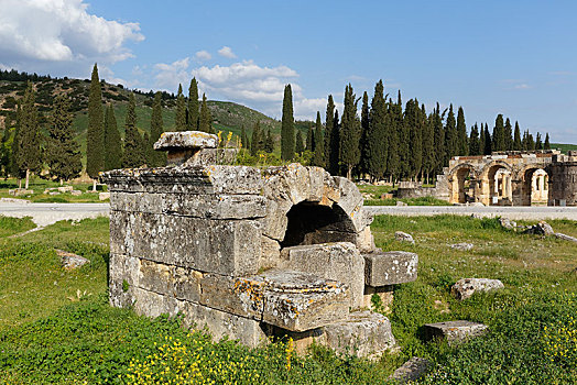墓地,古城,希拉波里斯,靠近,棉花堡,省,爱琴海,区域,土耳其,亚洲