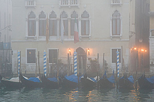 意大利,威尼斯,排,小船,风景,雾,大运河