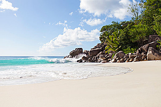 梦幻爱情海滩,印度洋,塞舌尔,沙子,水,小,波浪,蓝天