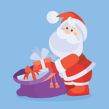圣诞老人,袋,满,礼物,卡通,矢量,象征,圣诞礼物,庆贺,圣诞快乐,新年快乐,概念,圣诞节,贺卡,假日,邀请