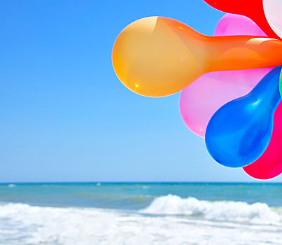 彩色,气球,背景,海洋